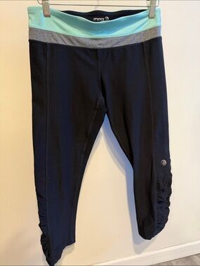 MPG Black Capri Leggings with Mint and Gray Waistband